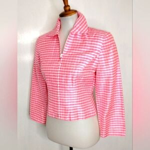 PINK GINGHAM RAW SILK CROP JACKET
